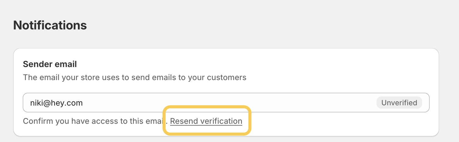 Sender email on Shopify - email verification