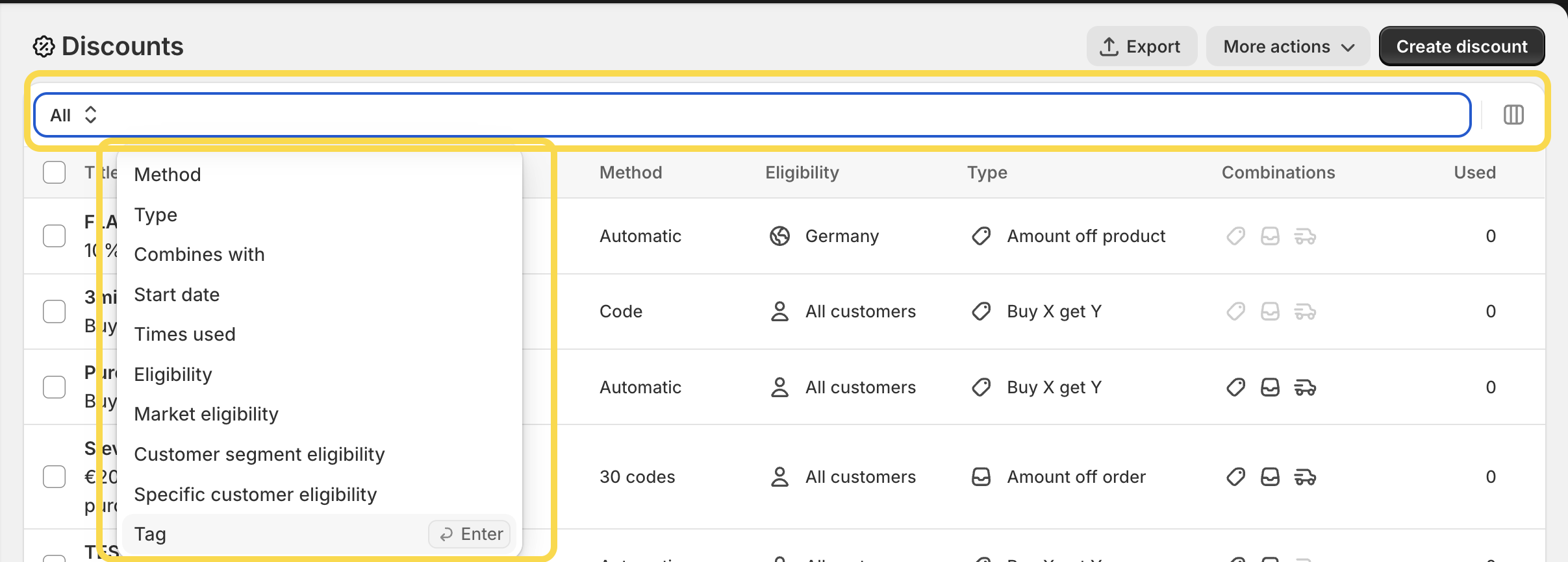 Filter discounts on Shopify