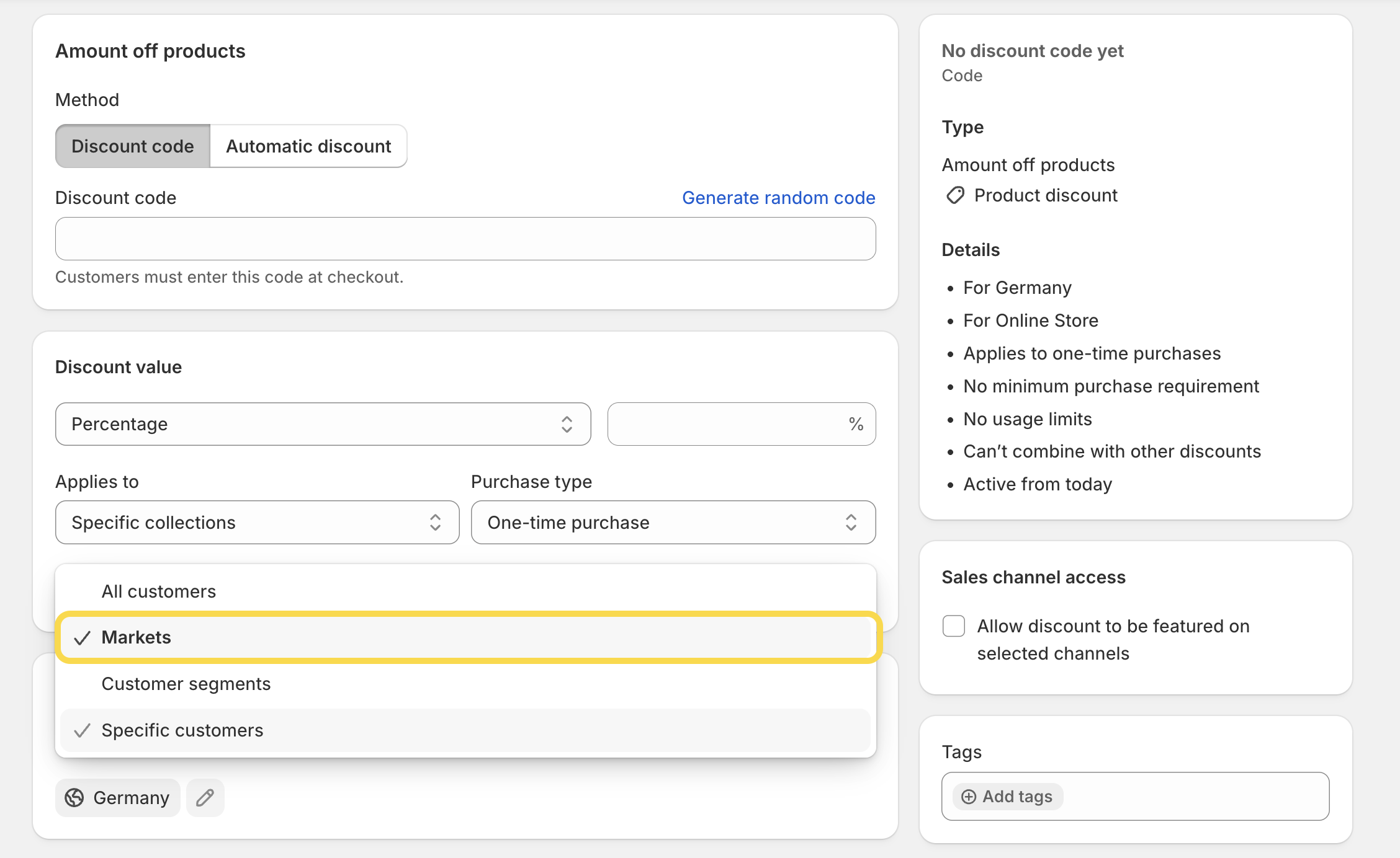 Discounts applied per market on Shopify