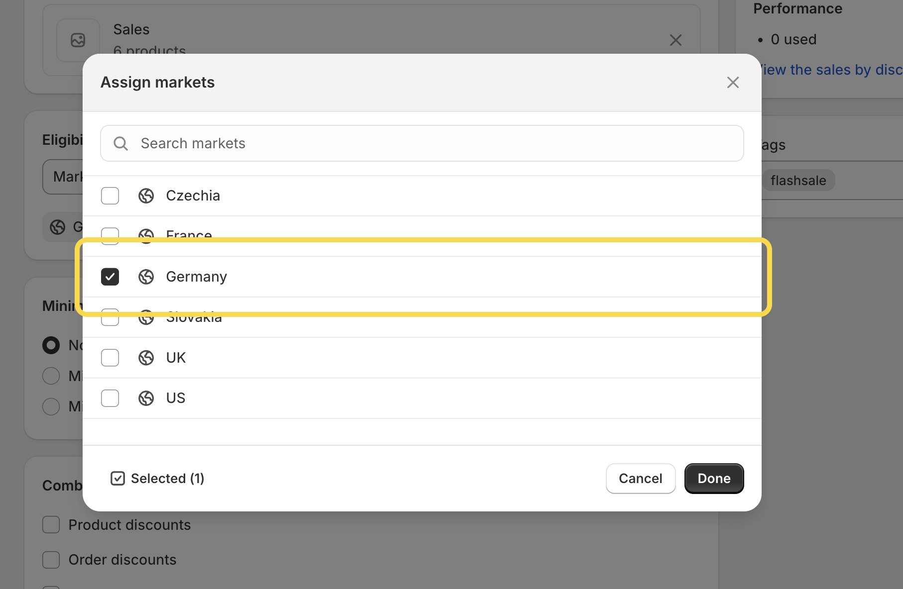 Select a market for a specific market