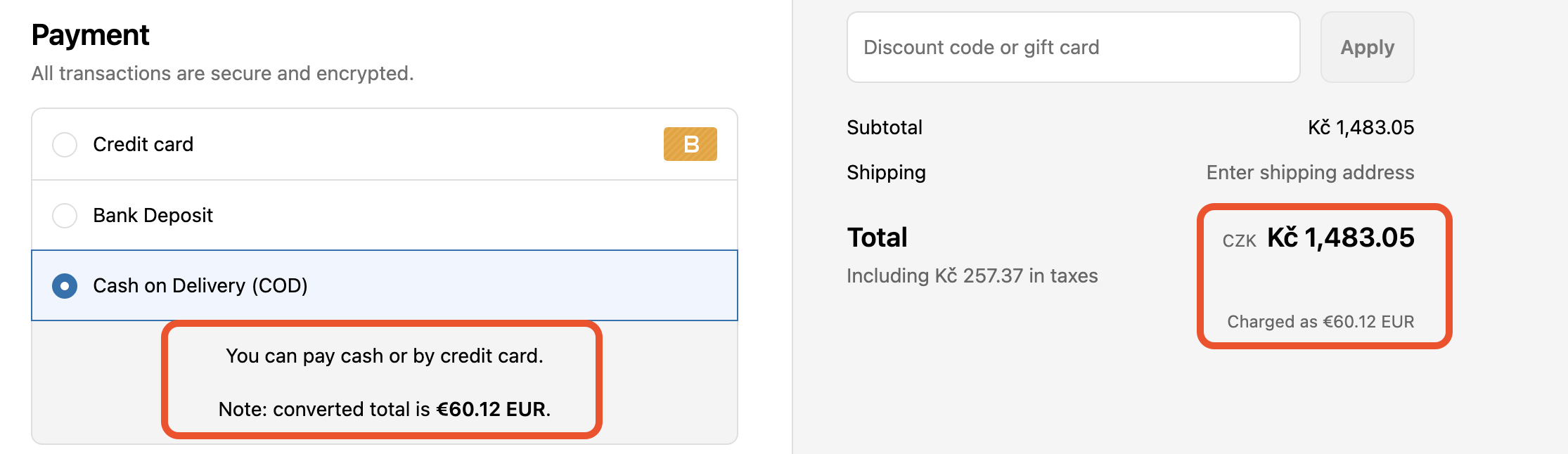 Manual payment method on Shopify – local currency
