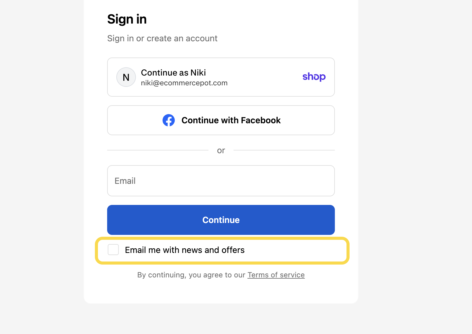 Marketing consent on sign-in page on Shopify