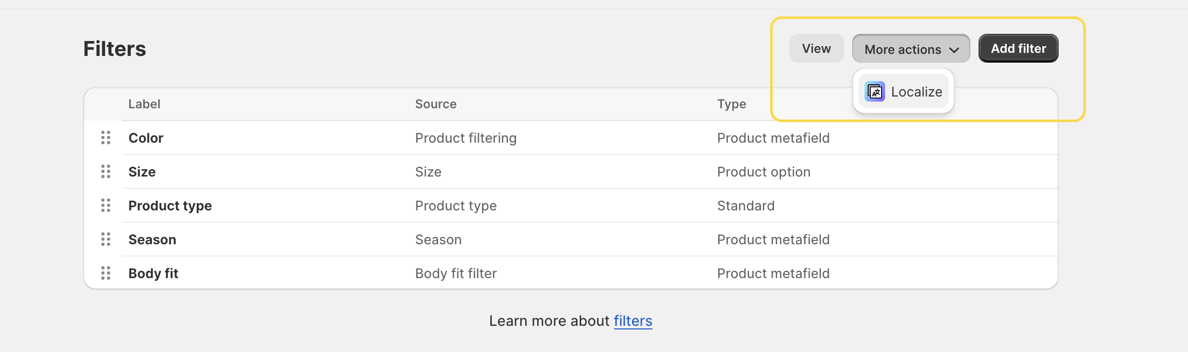 Localizing filter labels on Shopify