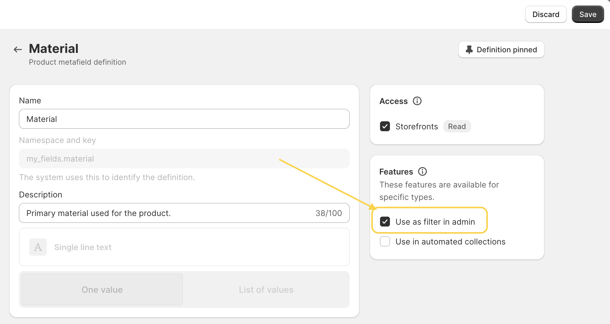 Use metafield for filtering out products in Shopify admin – configuration