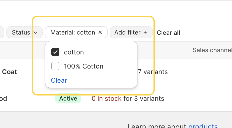 Selecting metafield values from the filter dropdown