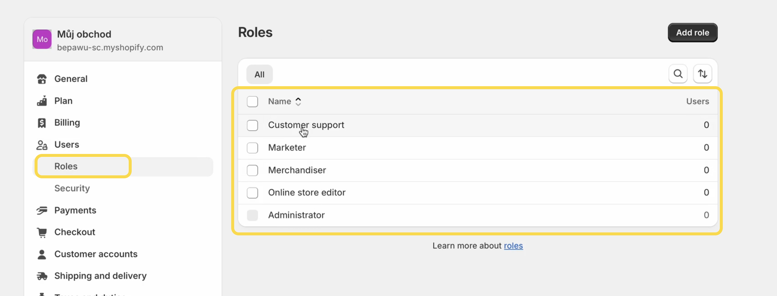 A list of predefined roles