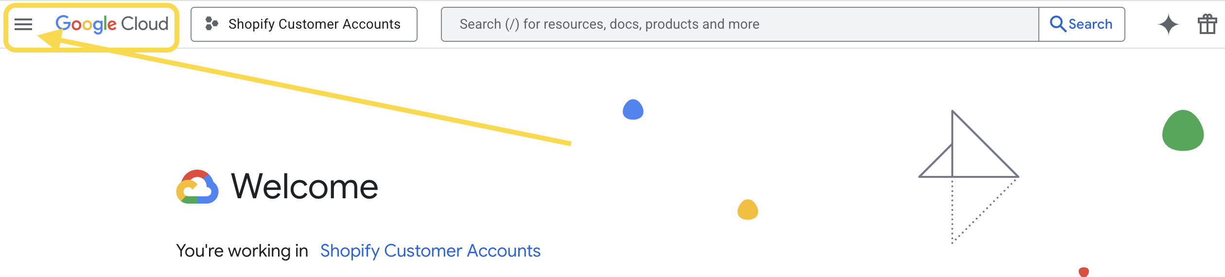 Open menu in Google Cloud Console