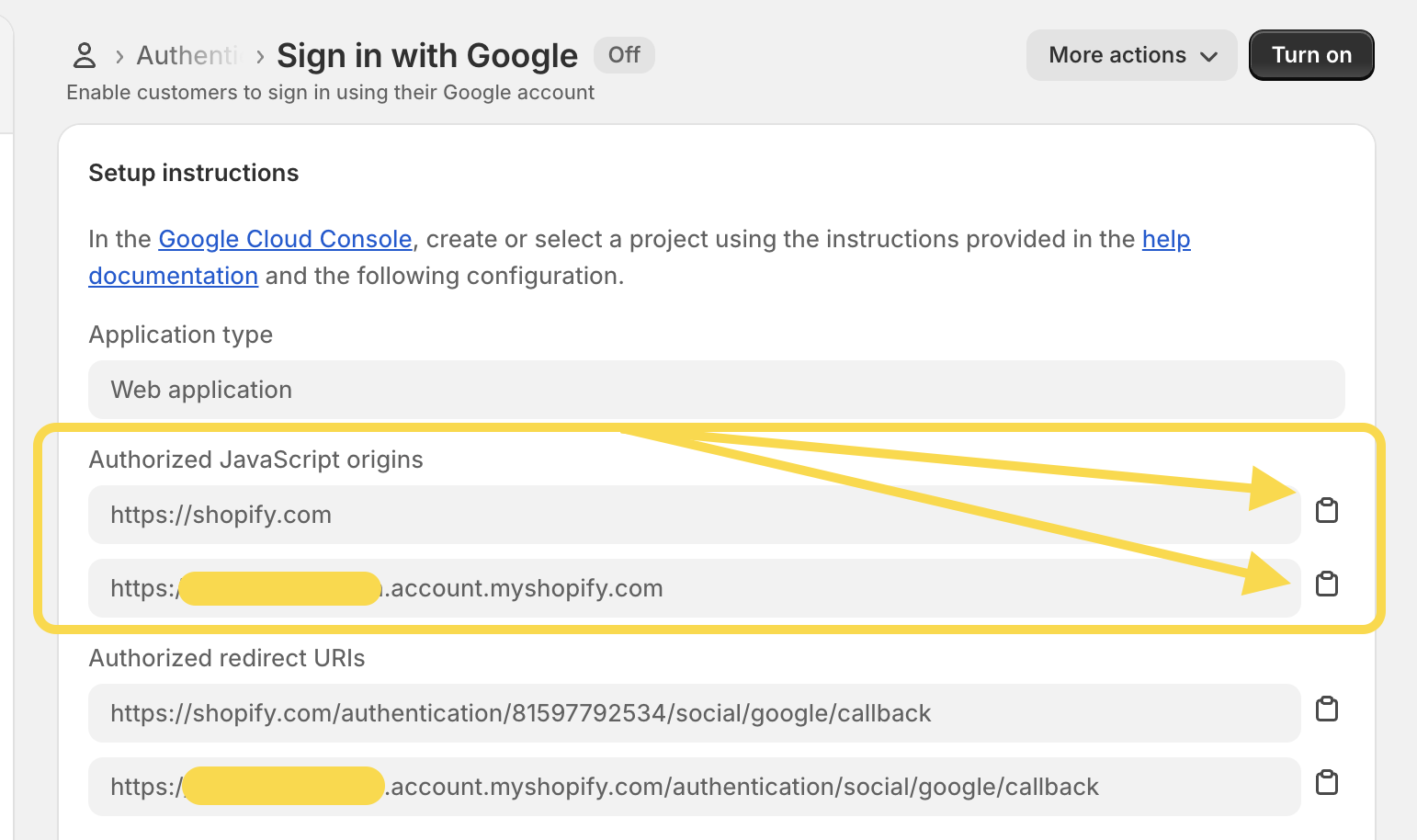 Add the Authorized JavaScript origins value