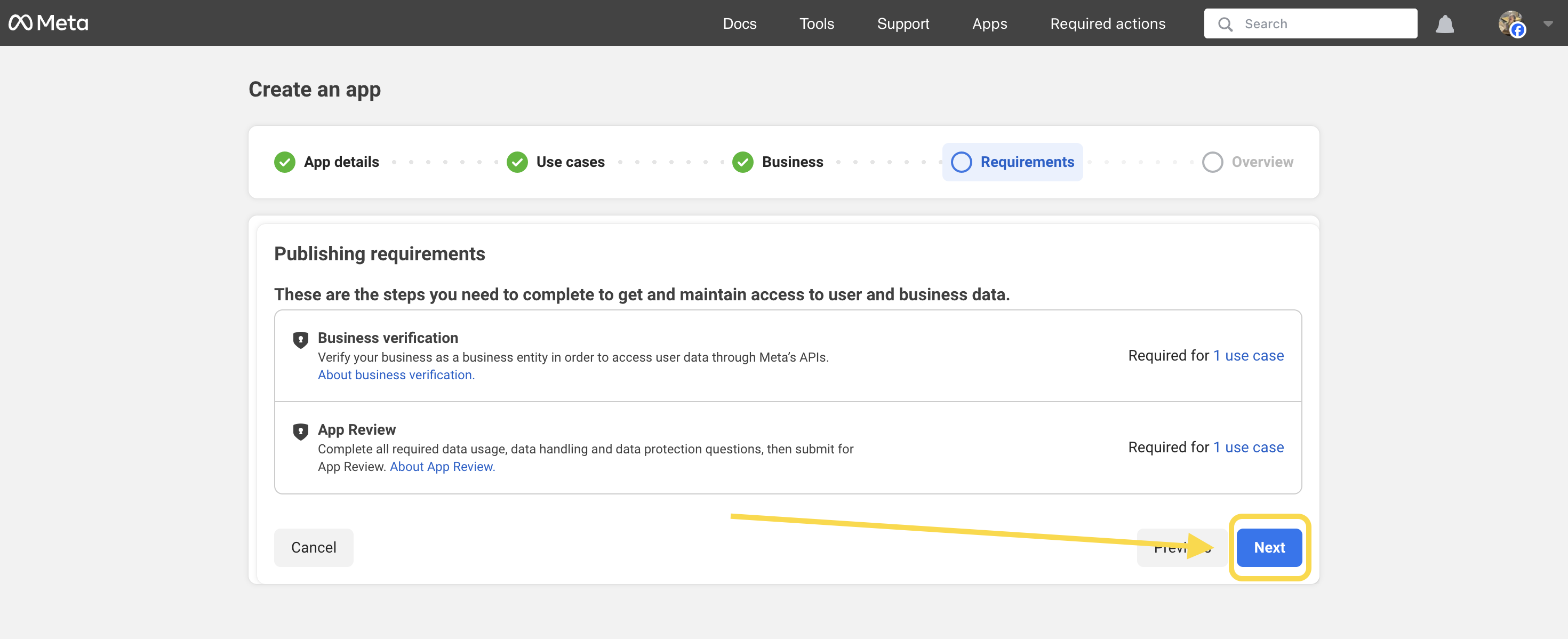 Meta - Review the publishing requirements page