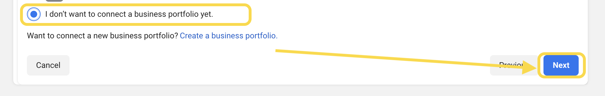 Meta - Select a business portfolio