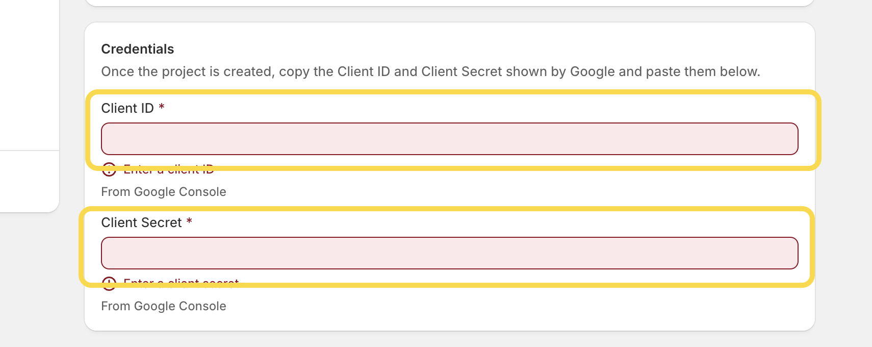 Paste the Client ID and the client secret to Shopify