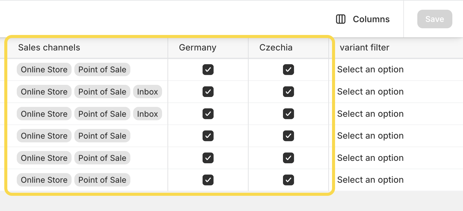 Unpublish product variants from channels and catalogues in the bulk editor