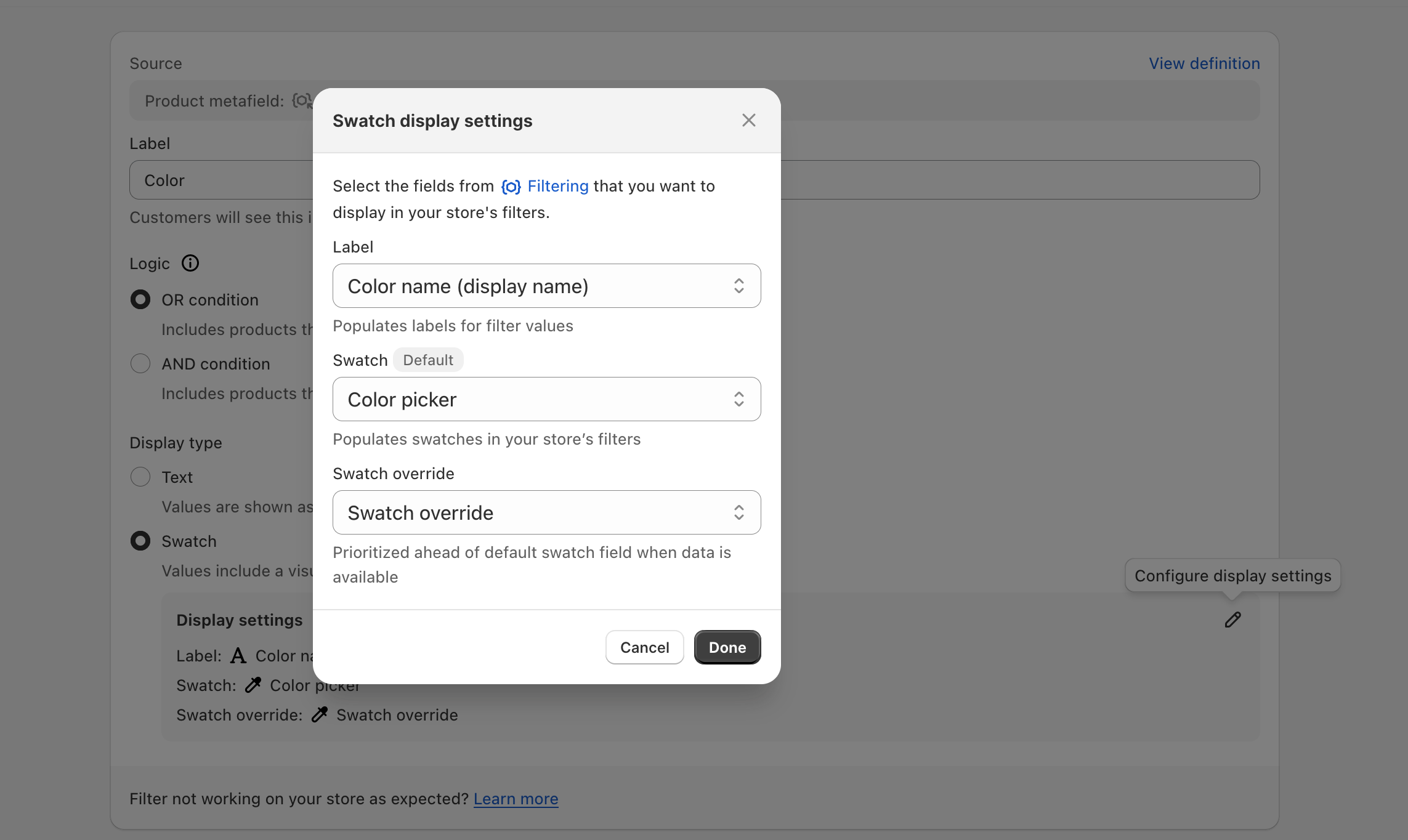 Setting a visual filer using Search & Discovery app on Shopify