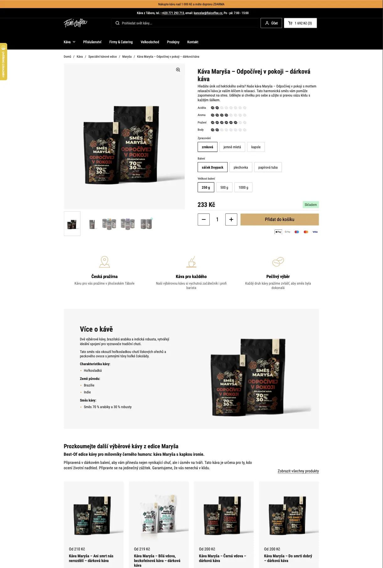 Screenshot of Fixi Coffee online store