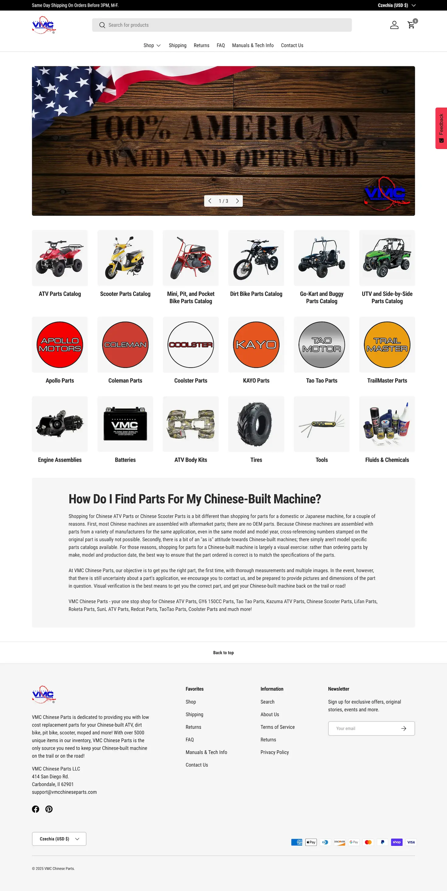 Screenshot of VMC Chinese Parts Shopify store